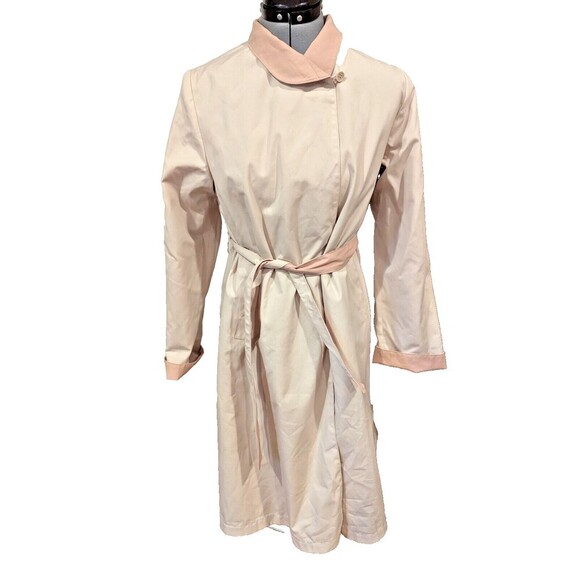 Vintage Blush Pink Trench Coat‎ Belted Long Sleeve Collared Classic - Picture 1 of 10